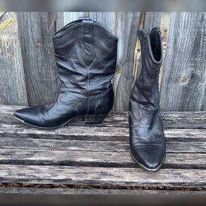 Vintage Code West Black Leather Western Cowboy Boots Silver Toe Detail 8.5M
